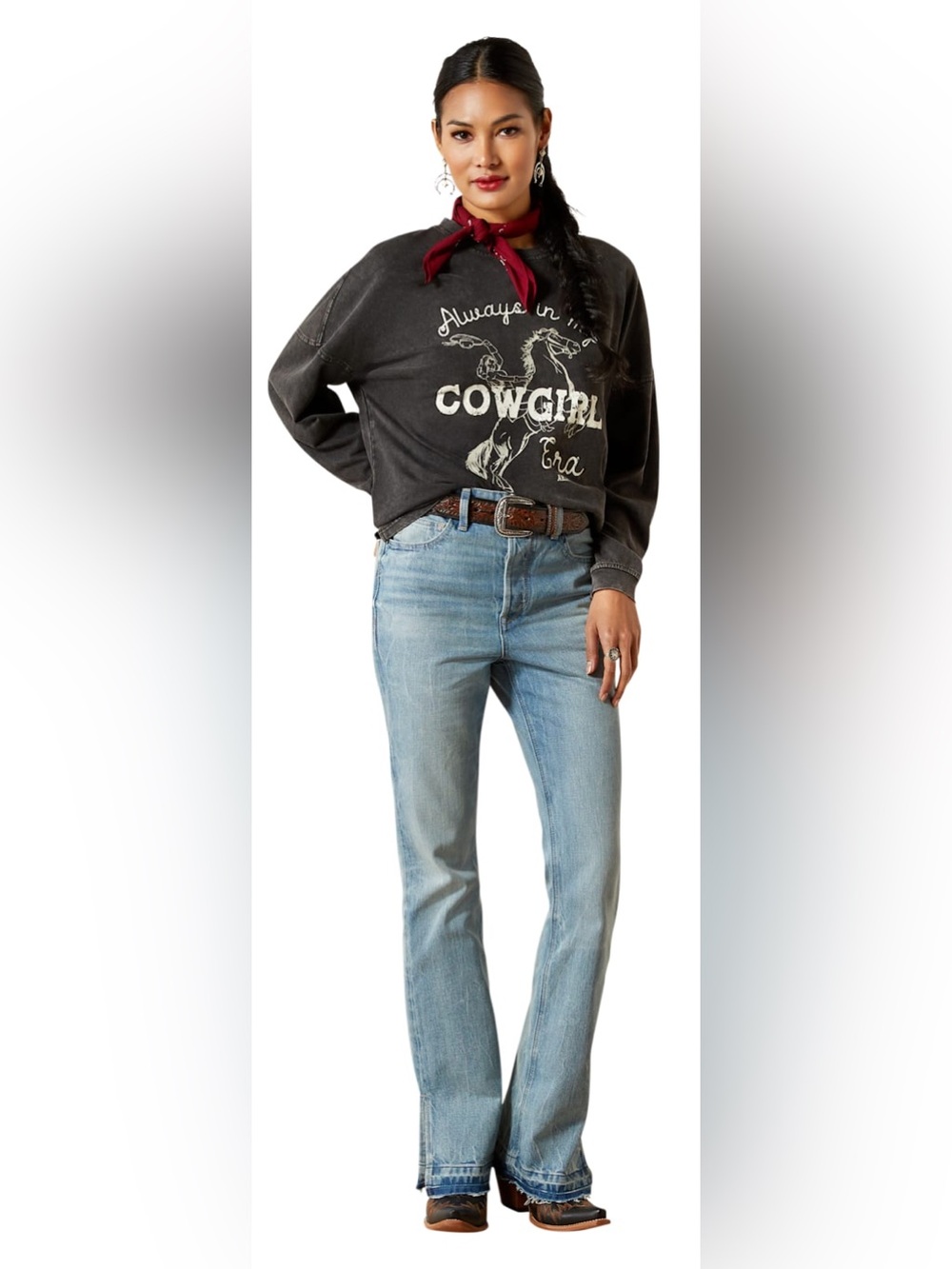 Ariat Black Mineral Washed Cowgirl Era Long Sleeve Oversized Tee Shirt Size M - Picture 9 of 10